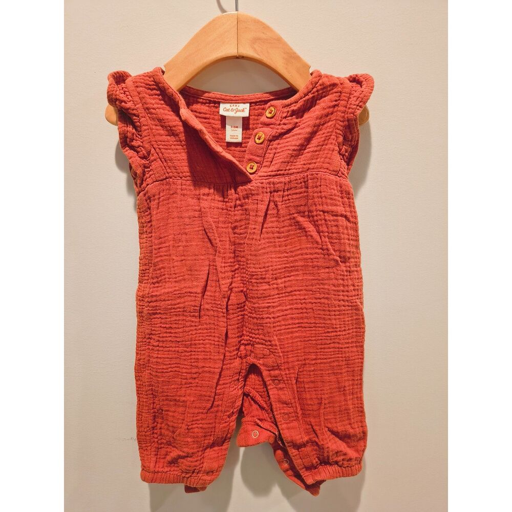 [4/$25]- Baby Girl's Rust Cat & Jack Romper, Cotton, 3-6m